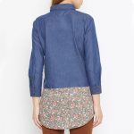 Navy Blue & Green Solid Denim Shirt - Image 2