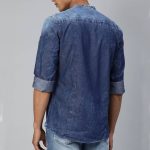 Men Blue Slim Fit Faded Casual Denim Shirt - Image 2