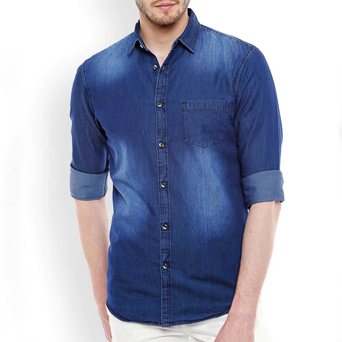 mendshirts (13) Men Blue Slim Fit Faded Casual Shirt - Image 1
