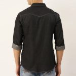 Charcoal Grey Slim Fit Solid Casual Denim Shirt - Image 2