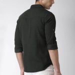 Men Black Slim Fit Solid Denim Casual Shirt - Image 2