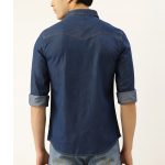 Navy Blue Slim Fit Casual Denim Shirt - Image 2
