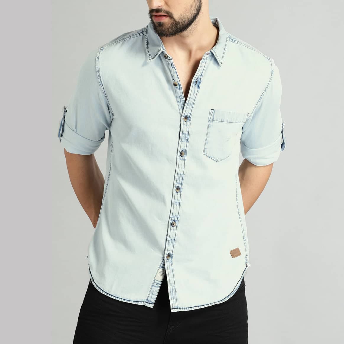 mendshirts (3) Regular Fit Faded Denim Casual Shirt - Image 1